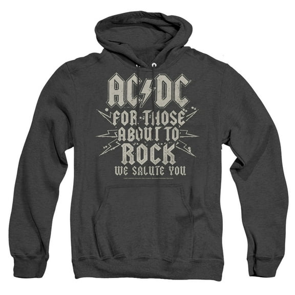 ACDC Salute Unisex Adult Pull-Over Heather Hoodie, Black, X-Large