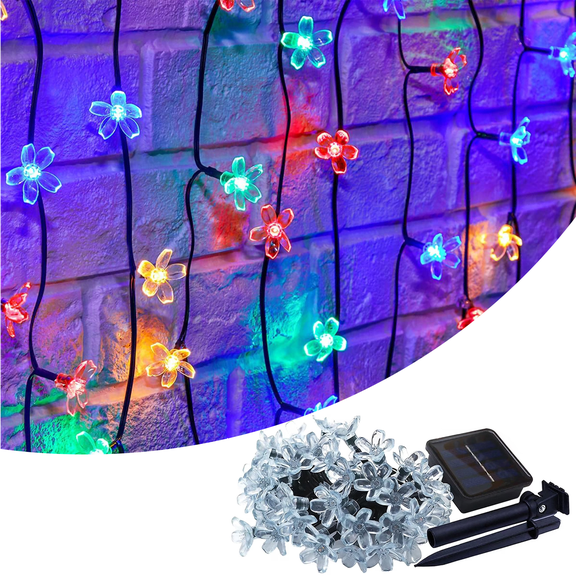 WHATOOK Solar String Lights Outdoor Waterproof, 39ft 100LED Outdoor Waterproof Cherry Blossoms String Lights, Colorful Flower Fairy Lights for Christmas Tree, Home, Garden, Wedding, Patio, Party Deco