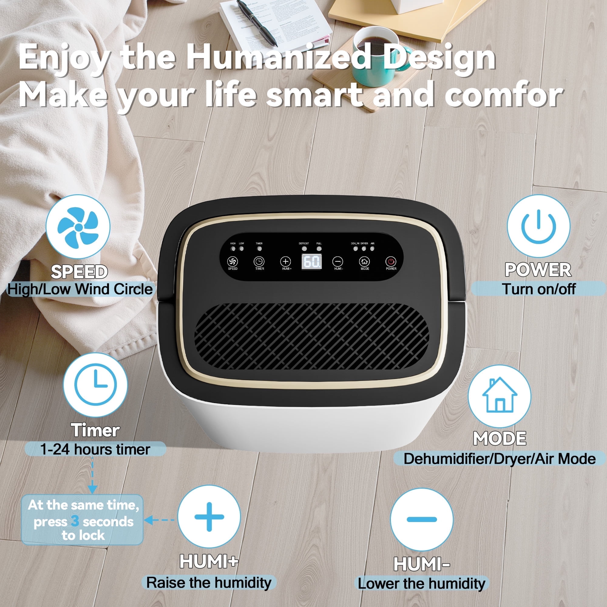 UrbanSync Compressor Dehumidifier with Drain Hose for Basement, Bedroom, Office
