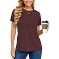 thumbnail image 3 of UVN Blouses for Women Short Sleeve Lace Tops Summer Casual Crewneck Pleated Shirts, 3 of 9