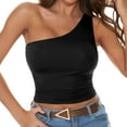 thumbnail image 2 of Dyfzdhu Tank Tops for Women Summer Casual Top One Shoulder Tight Fit Solid Color Sleeveless Wrap Chest Black, 2 of 5