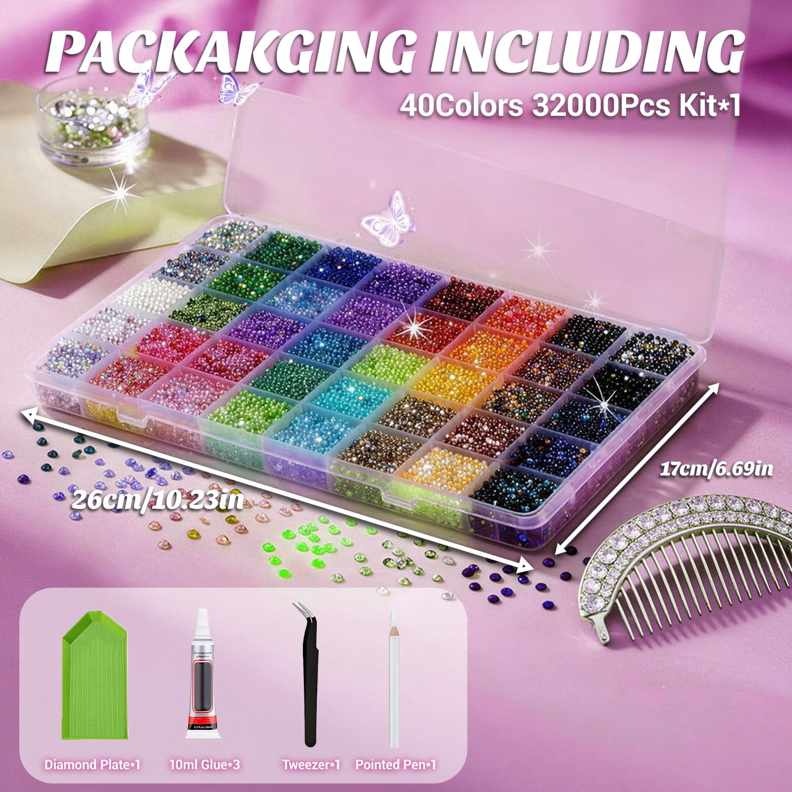 Bedazzler Kit with Rhinestones, 32000Pcs Rhinestone Kit with Glue and Tools for Bedazzling, Bedazzl Kit for Nail Craft, Diamond Art and Clothes