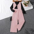 thumbnail image 2 of Odeerbi 7-12 Years Kids Girls Cotton Outfits Rib Knit Long Sleeve Tops Wide Leg Suit Pants Waistcoat Three-piece Set Solid Color Casual Loungewear Kids Girls Clothes, 2 of 4