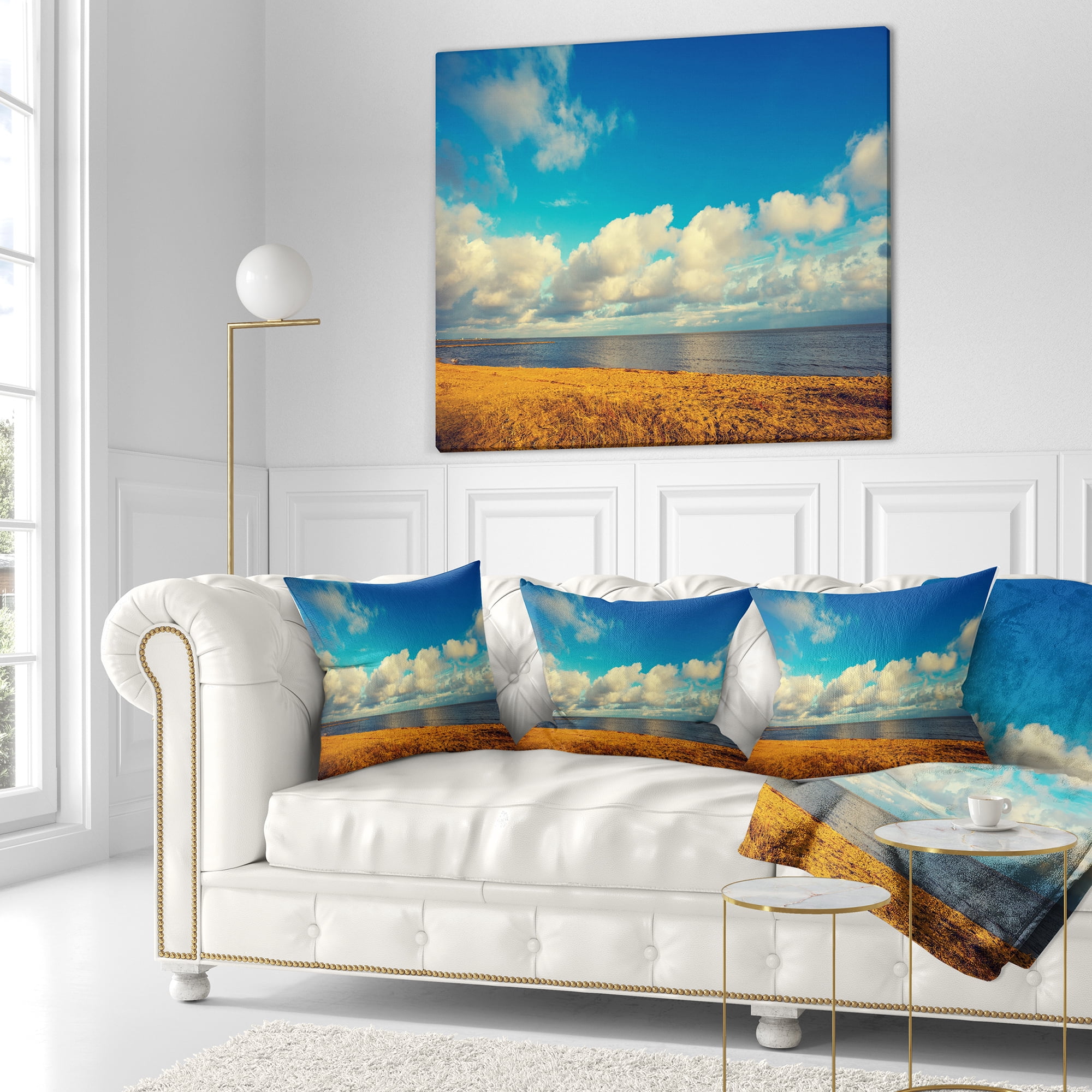 Designart Deserted Brown Sea Coastline - Landscape Printed Throw Pillow - 18x18