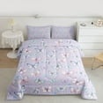 thumbnail image 2 of Feelyou Purple Butterfly Animal Queen Comforter Set for Child, Kawaii Cartoon Flower Bedding Sets, Dreamy Princess Style Reversible Bedding Comforter Set, Lightweight Room Decor, 3-Piece, 2 of 8
