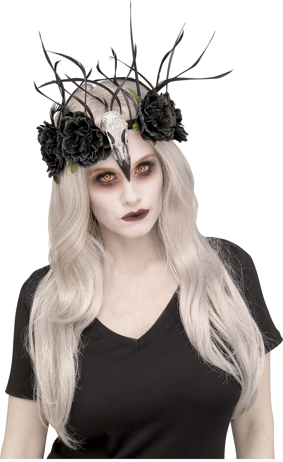 Ladies Skull Black Leaf Headband Halloween Tiara Fancy Dress Costume Accessory 