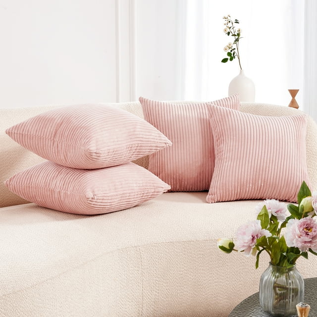 Deconovo Corduroy Fundas de cojines Juego de 4 – Machine Washable Home Decor for Sofa, Dormitorio | Coral Pink, 12x20 Inch
