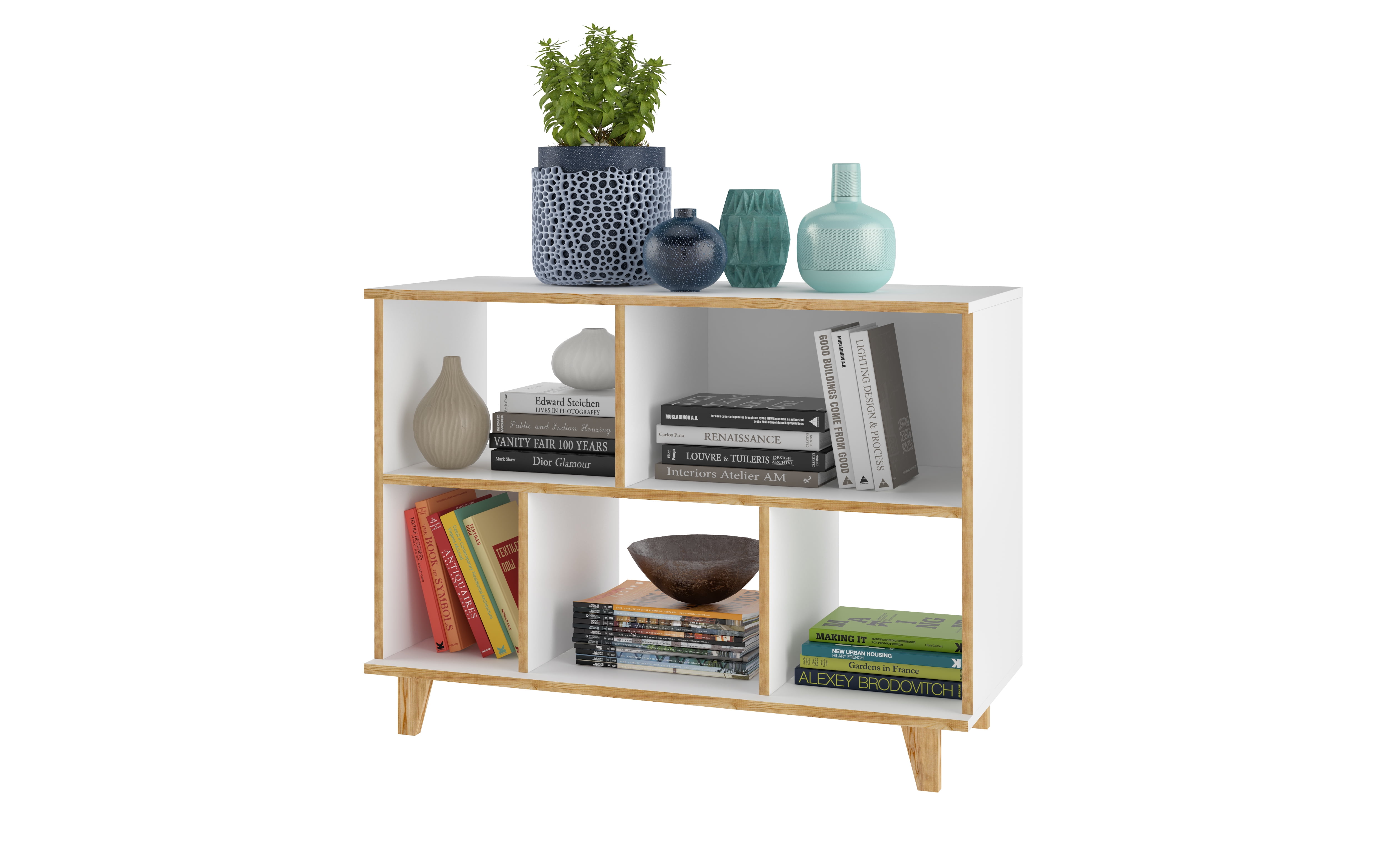 Minetta 5 Shelf Mid Century Low Bookcase In White Walmart Com