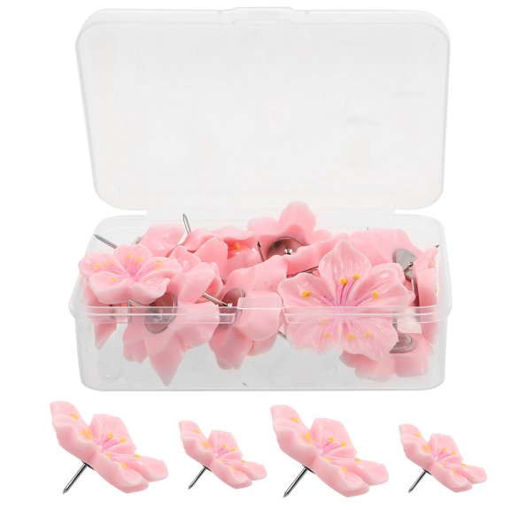 GOOHOCHY  20 Pcs Flower Panel Wall Decoration Thumb Tacks Office Pink