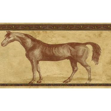 Dundee Deco Prepasted Wallpaper Border - Animal Brown, Red, Green Horses, 15 ft x 10.24 in