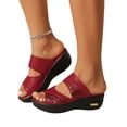 thumbnail image 2 of HAJWOH Orthopedic Sandals for Women Arch Support Summer Flat Sandals Wide Non Slip Slip on Hiking Shoes Comfortable 2026 Foam Shoes Red 37, 2 of 4
