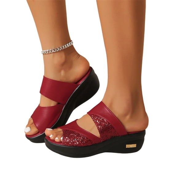 YOUYEDIAN Orthopedic Casual Sandals for Women Slip on Non Slip Arch Support Flat Wedge Sandals Wide Width Beach Slippers 2026 New Soft Orthopedic Shoes (Red)