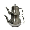 thumbnail image 2 of Traditional Persian Russian Middle Eastern Arabic Turkish Induction Korkmaz Double Tea Kettle Thick Stainless Steel Top Teapot 2-Pc Set 2-Liter + 1 Liter Pot Samovar Chai, 2 of 2