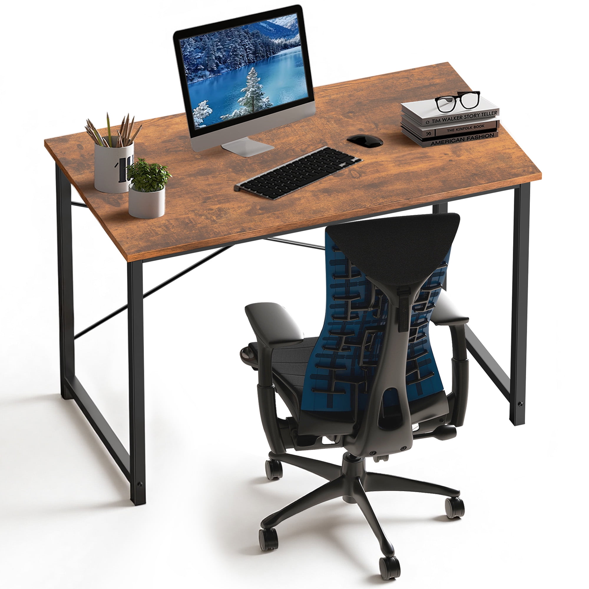 EDX 44 Inch Computer Desk for Small Spaces, Small Student Study Gaming  Work Writing Desk, Modern Simple PC Table Workstation for Home Office, Rust