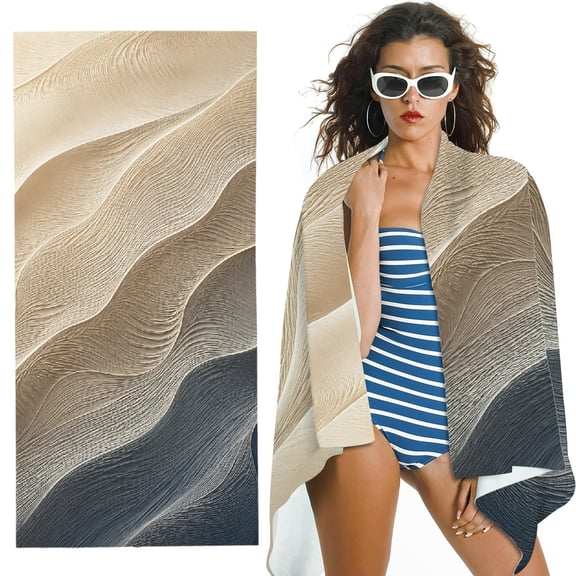 RKSupls Oversized Microfiber Beach Towel - Sand Dune Desert Texture Print, Machine Washable for Bathroom, beach, Soft Super Absorbent- 30x60 in