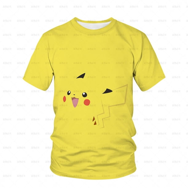 Novedad de verano, camiseta de cuello redondo 3d para niños y niñas, camiseta de manga corta de Anime japonés Pikachu Cool para niños 20233XL heqiyong CONDUJO