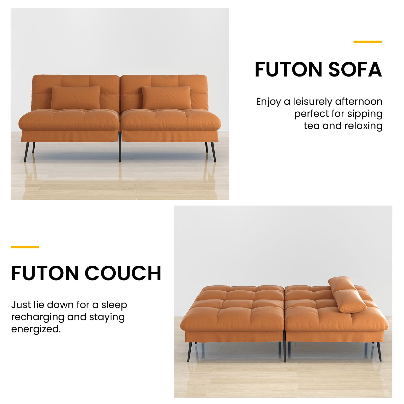 COMHOMA Cloud Comfort Convertible Futon Sofa Bed, Brown