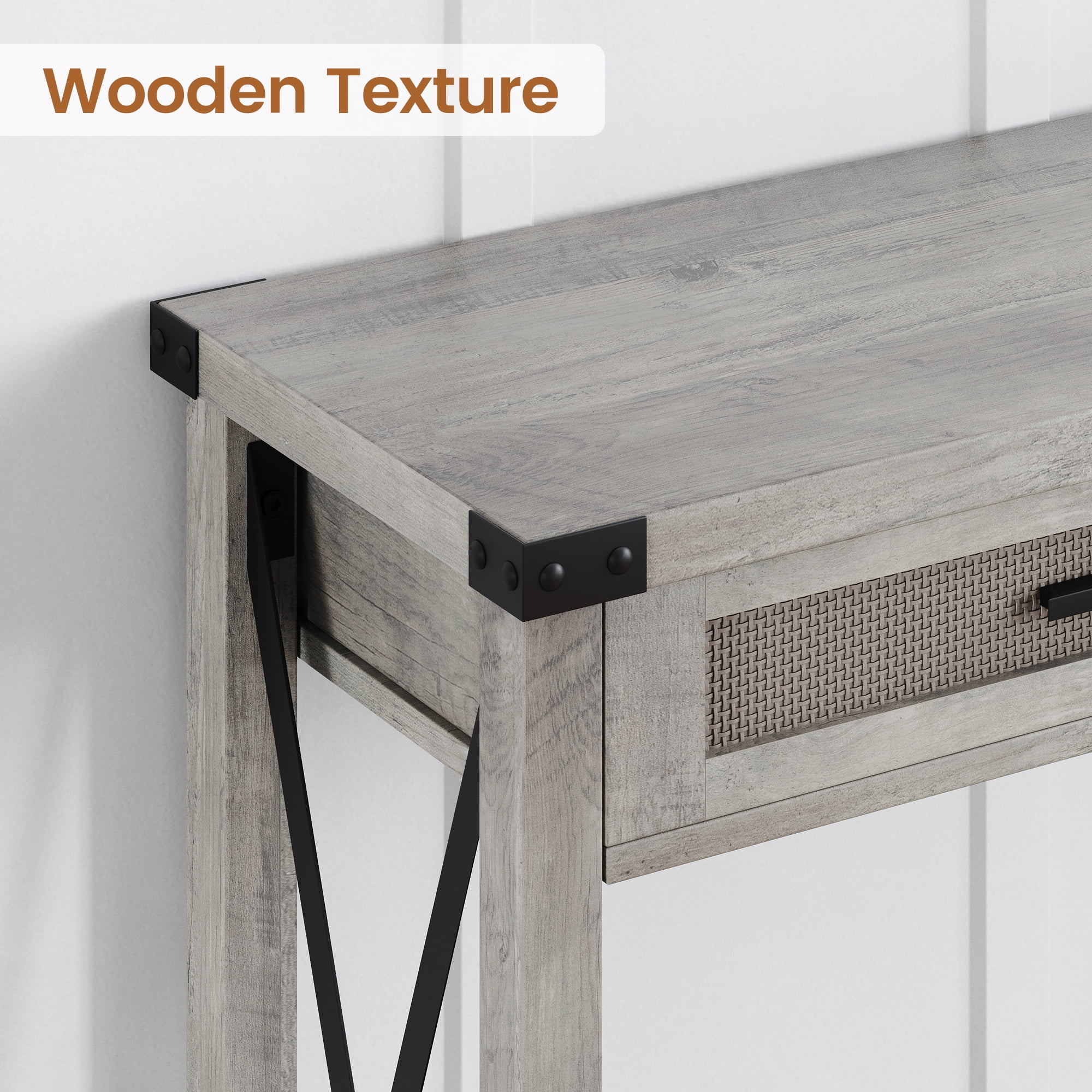 End Table, Console Table Featuring Rattan Drawers, 43 in Sofa Table with Storage, Ideal Console Tables for Entryway, Living Room, Hallway, and Foyer