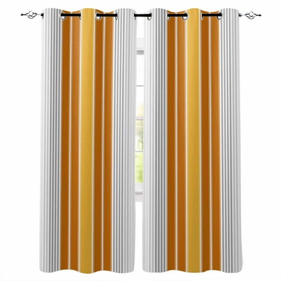 Fsddascl Orange Stripes Blackout Curtains for Bedroom/Living Room, Thermal Insulated Kitchen Curtains, Modern Farmhouse Simple Vertical Lines Grommet Darkening Window Treatment Drapes 52"x84"x2