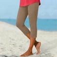 thumbnail image 6 of Women's High Waist Yoga Leggings with Pockets, 7/8 Length, Solid Color, Summer Workout Athletic Pants for Women, Running Fitness Sports, Lounge Casual, Womens Gym Pants | VerBelle,Beige L, 6 of 8