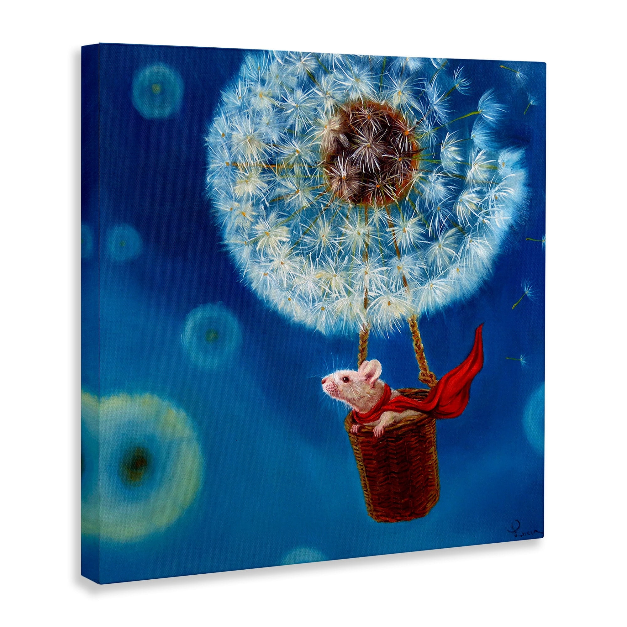 Stupell Industries Dandelion Hot Air Balloon Sky Mouse Red Scarf Canvas Wall Art, 24 x 24, Design by Lucia Heffernan