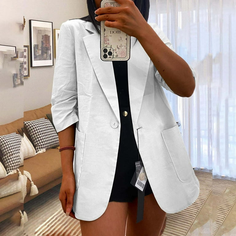 Baberdicy Womens Blazer Linen Suit Jackets Women Casual 3/4