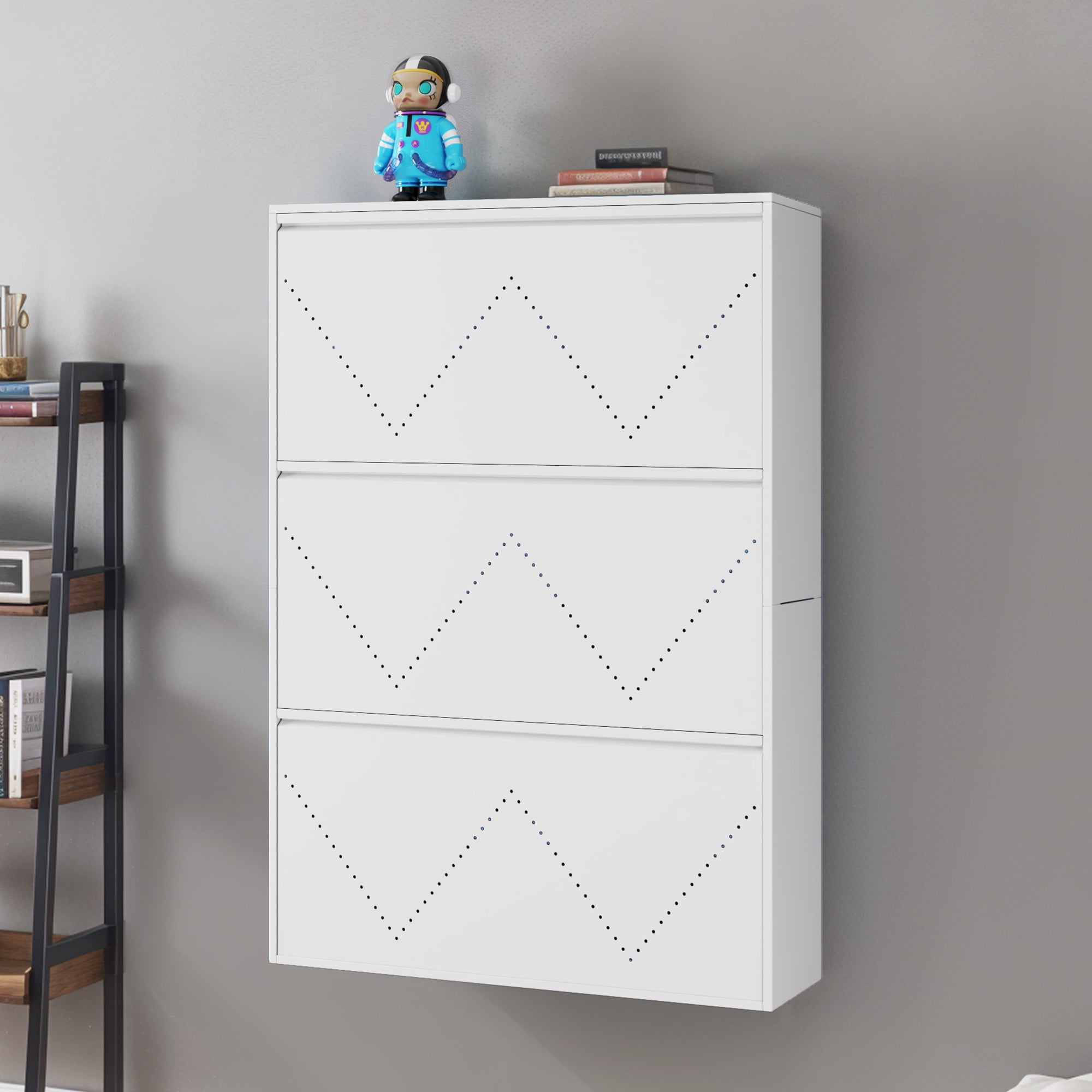 Uforic 3-Drawer Metal Shoe Storage Cabinet, Wall Mount Shoe Rack Organizer, White