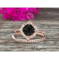 thumbnail image 4 of 2.55 Carat Cushion Cut Black Diamond Moissanite Wedding Set Bridal Engagement Ring On 10k Rose Gold Vintage Art Deco Antique Flower Halo Design, 4 of 6