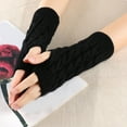 thumbnail image 4 of Xfvqtps Fingerless Gloves for Womens Thumb Hole Ribbed Mid-Length Arm Warmer Knitting Crochet Solid Color Fashion Thermal Warm Winter Mittens Black, 4 of 4