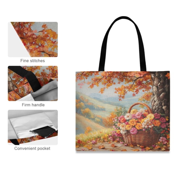Canvas Tote Bag for Women Girls Design Print Basket Of Flowers Tote