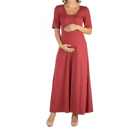 

24seven Comfort Apparel Casual Maternity Maxi Dress With Sleeves M011680 Made in USA