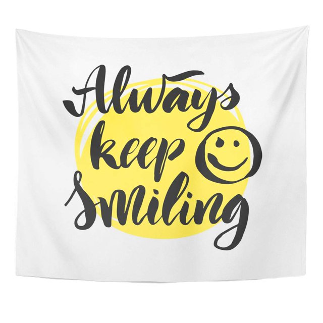 JSDART Motivation Black Smile Lettering Calligraphy Motivating Quote Always Keep Smiling Effect Yellow Color Wall Art Hanging Tapestry Home Decor for Living Room Bedroom Dorm 60x80 inch