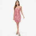 thumbnail image 5 of Women's Sequin Bodycon Dress with Spaghetti Straps and Side Slit - X Large, Pink, 5 of 5