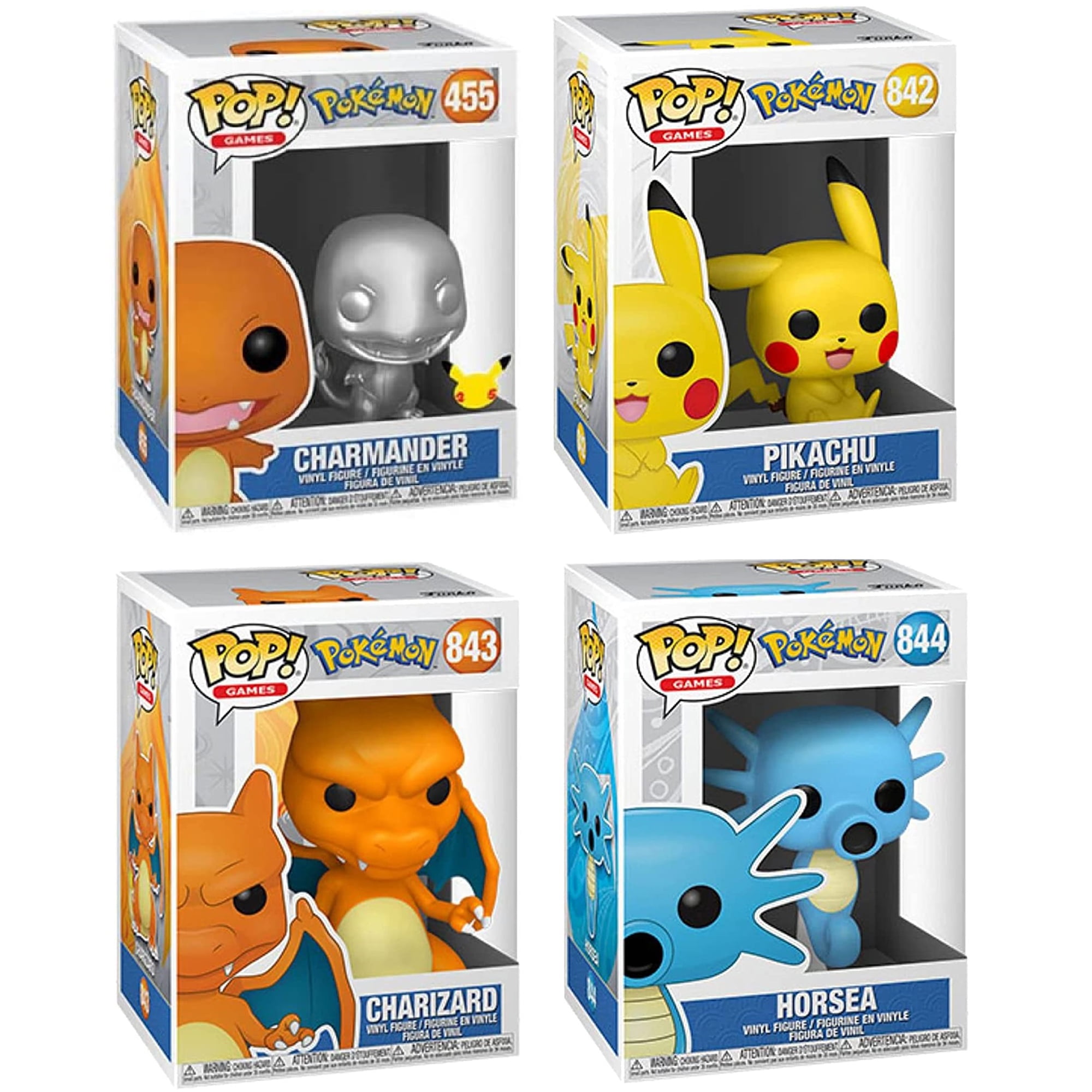 Funko Games: POP! Pokemon Collectors Set Series 7 - Pikachu, Charizard,  Horsea, and Charmander Silver Metallic 