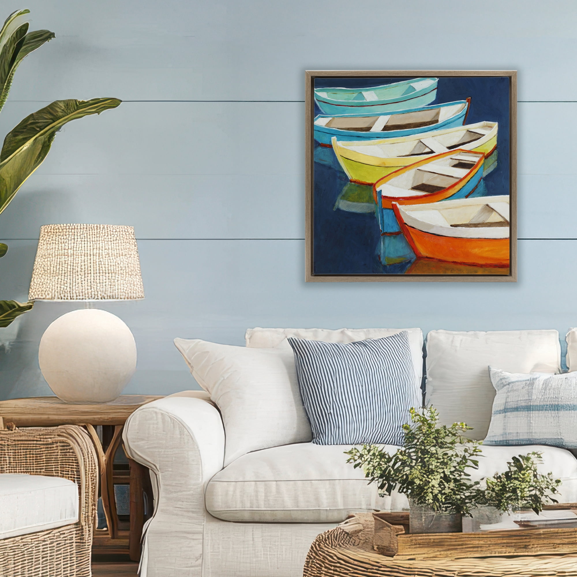 Stupell Industries Serene Rowboats in Summer Brown Framed Floater Canvas Wall Art, design by Lorenzo Collective