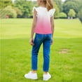 thumbnail image 4 of Jalioing Girls Summer Tops Ruffle Cap Sleeve Cute Gradient Shirts Casual Loose Crew Neck T Shirt Blouses 3-15 Years, 4 of 8