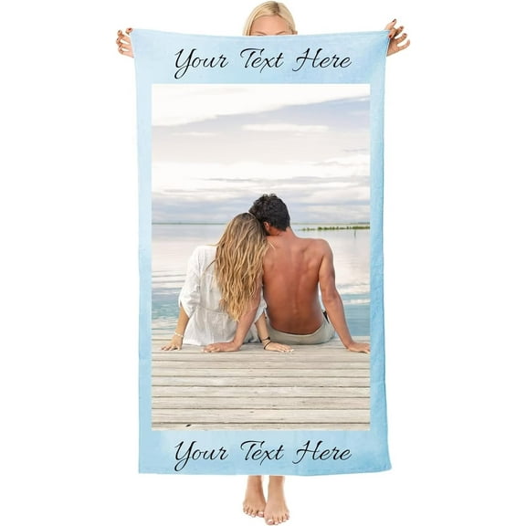 AISENIN Custom Beach Towel with Photo Text Logo Personalized Beach Towels for Women Men Adults Bathroom Camping Yoga Gym Customized Beach Towels Gift for Family Friend