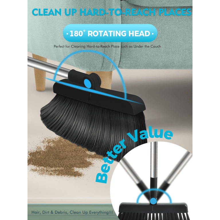BIMZUC Broom and Dust Pan Combo,Steel Broom and Dustpan Set for