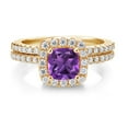 thumbnail image 2 of Gem Stone King 18K Yellow Gold Plated Silver Wedding Engagement Ring Band Bridal Amethyst Moissanite (1.49 Cttw), 2 of 5