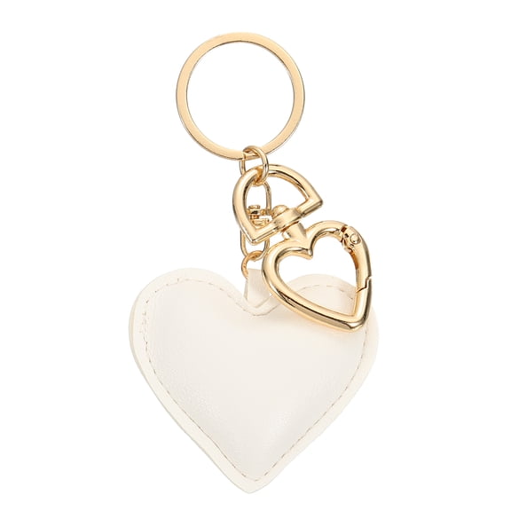 Leather Keychain Charm, Heart-Shaped Purse Keyring Pendant Accessories for Women Handbag, Wallet, Handbag, Car Key Decoration, White