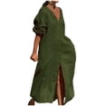 thumbnail image 2 of Gspmoly Robes pour Femmes, Robe Décontractée Unie pour Femmes à la Mode, Robe à Col en V à Manches Longues, Longue Robe, Robes de Vacances pour Femmes Offres du Jour, 2 of 7