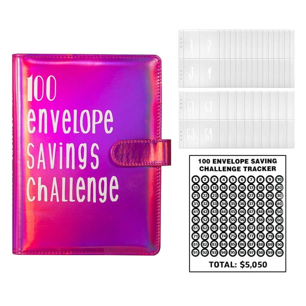 Carpeta de Desafío para Ahorrar Dinero, 100 Sobres, Planificador de Presupuesto, Organizador Portátil Reutilizable de $5050, Libro de Desafío para Aho , Brillo Rosa Rojo SM SunniMix Carpeta de desafíos de ahorro