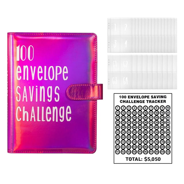 Carpeta de Desafío para Ahorrar Dinero, 100 Sobres, Planificador de Presupuesto, Organizador Portátil Reutilizable de $5050, Libro de Desafío para Aho , Brillo Rosa Rojo SM SunniMix Carpeta de desafíos de ahorro