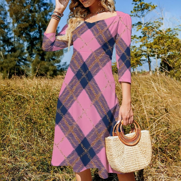 green emerald velvet dress Red Plaid Long Sleeve Tunic Flare Dress