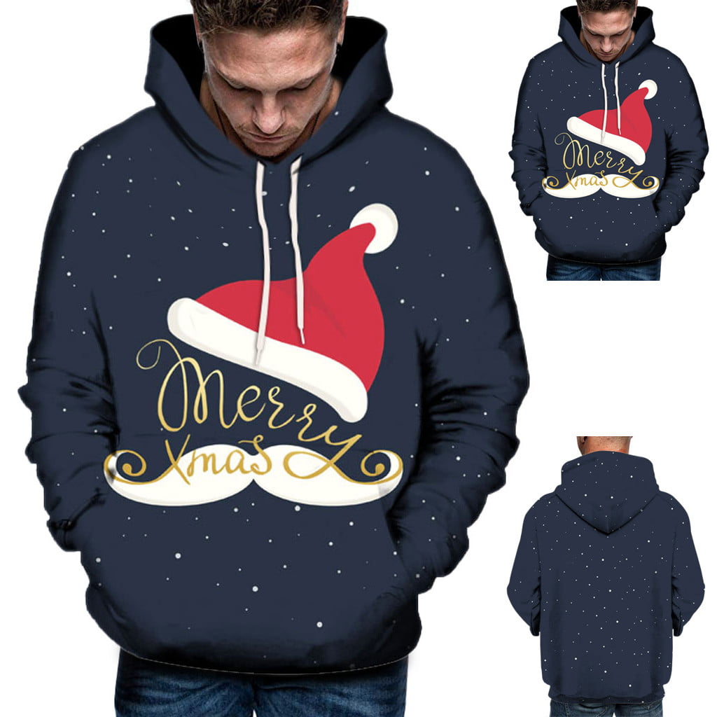 Cool Men Christmas Suit Pattern 3D Print Full  Hoodie Caps Sweatshirt Pullover 
