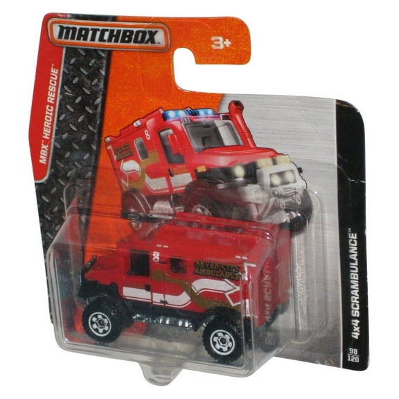 Matchbox MBX Heroic Rescue (2015) Red 4x4 Scrambulance Toy Truck 98/120 - (Short Card)