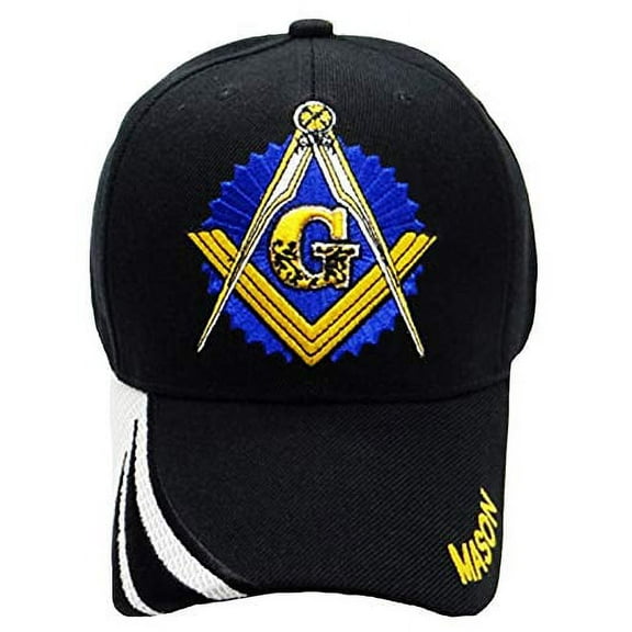 Master Mason Baseball Cap Black n White Hat Masonic Emblem Compass Square