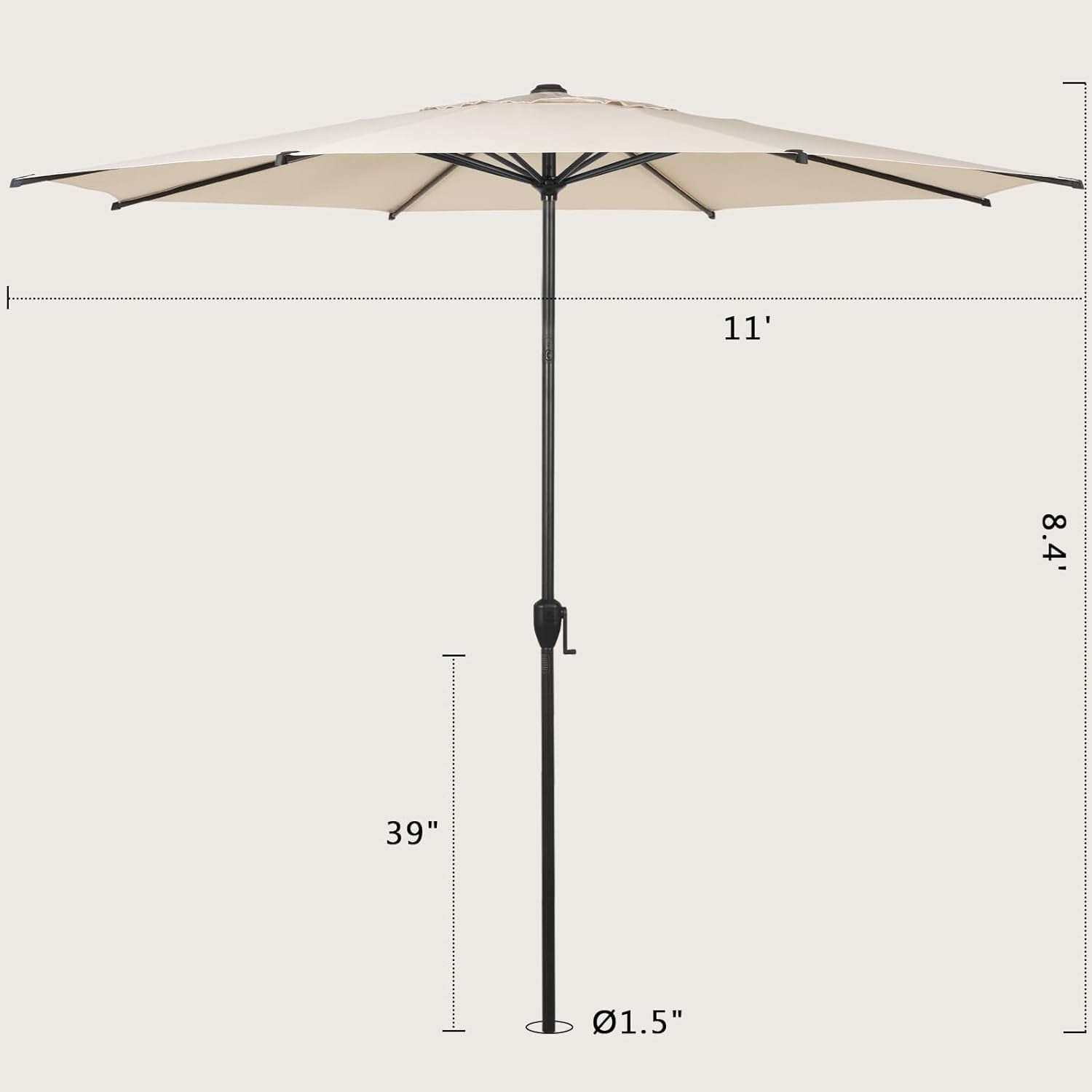 Abba Patio 11ft Outdoor Umbrella w/ Push Button Tilt & Crank, 6 Ribs, Beige