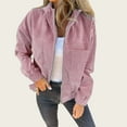 thumbnail image 3 of Women's Corduroy Drawstring Hooded Pocket Zip Up Jacket Loose Shacket Coat, 3 of 8