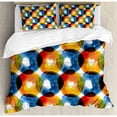thumbnail image 3 of Modern Duvet Cover Set, Watercolor Drawing of Circular Bold Ring Shapes Vibrant Flow Macro Display, Decorative 3 Piece Bedding Set with 2 Pillow Shams, King Size, Orange Blue, by Ambesonne, 3 of 3